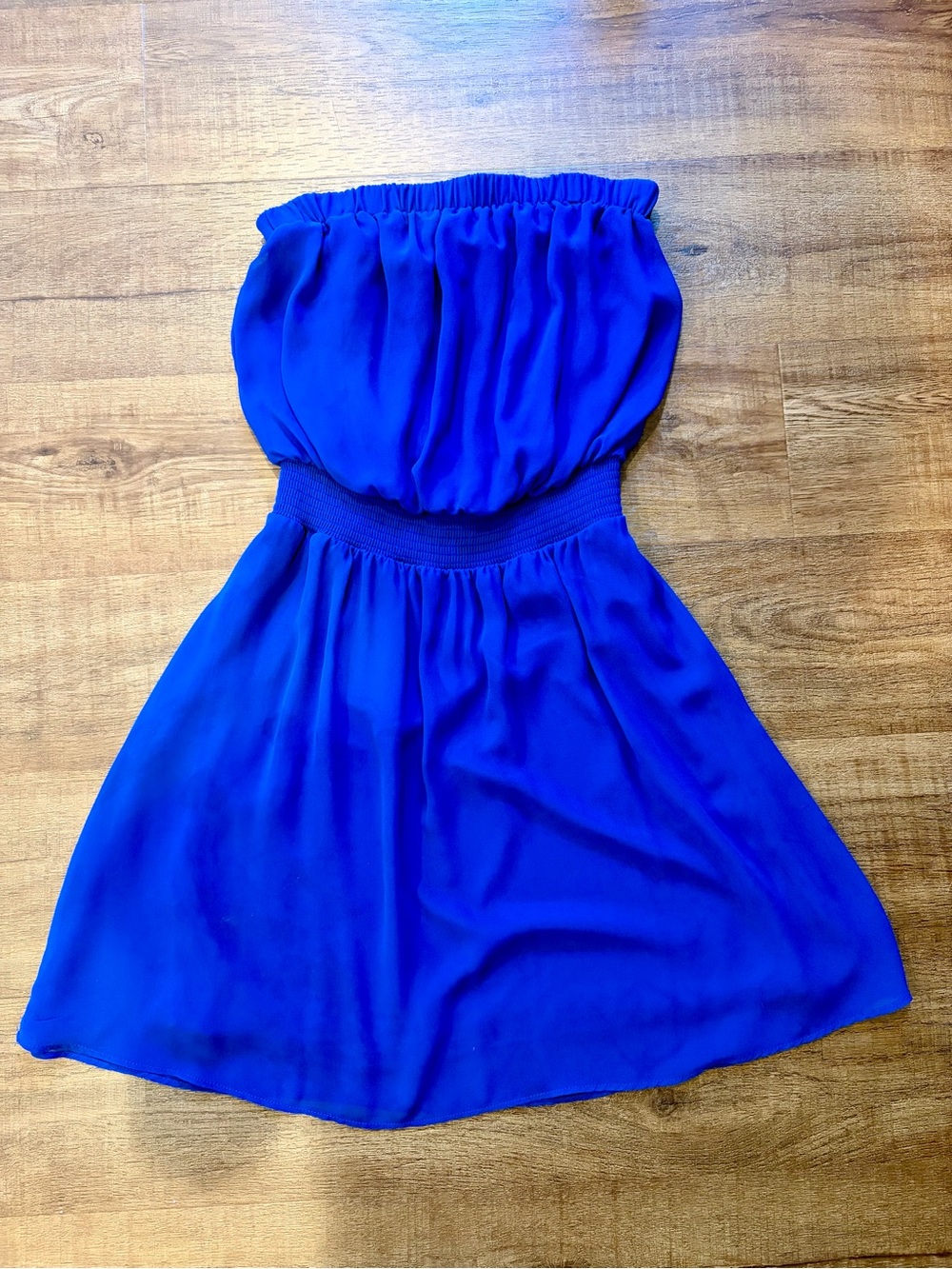 Express Royal Blue Strapless Dress Size XS Smocked Waist Mini Dress